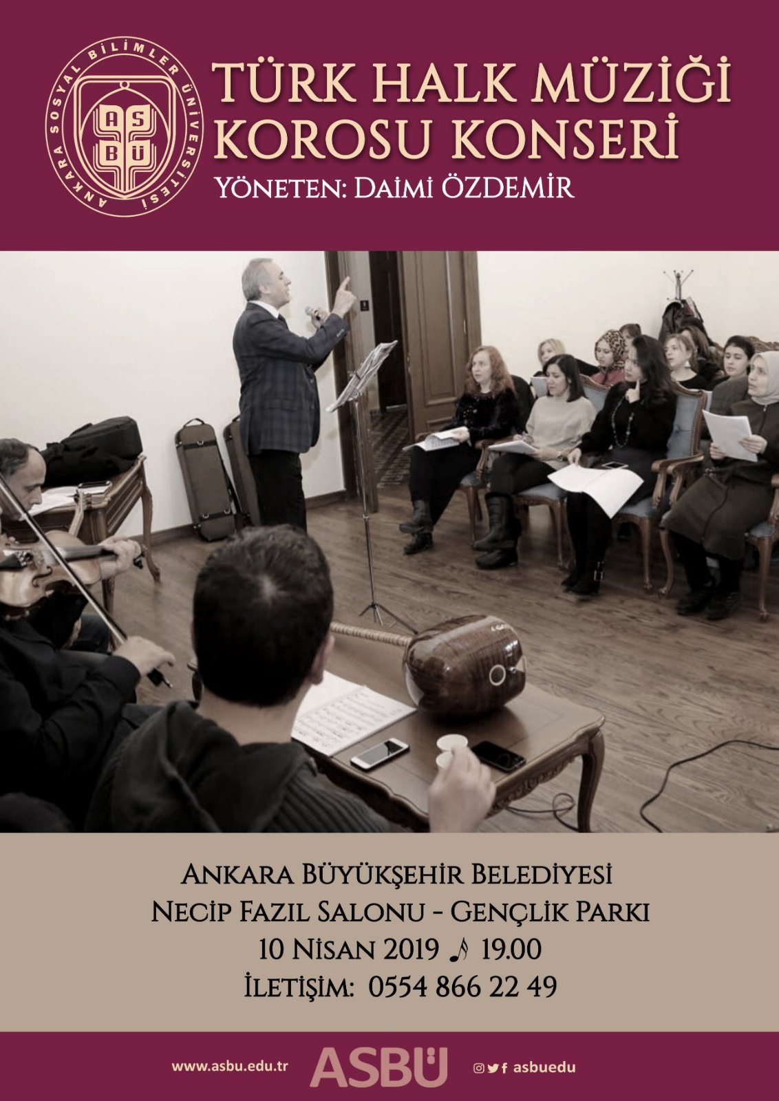 Poster of the ASBU Turkish Folk Music Choir concert, 10 April 2019, Necip Fazıl Hall