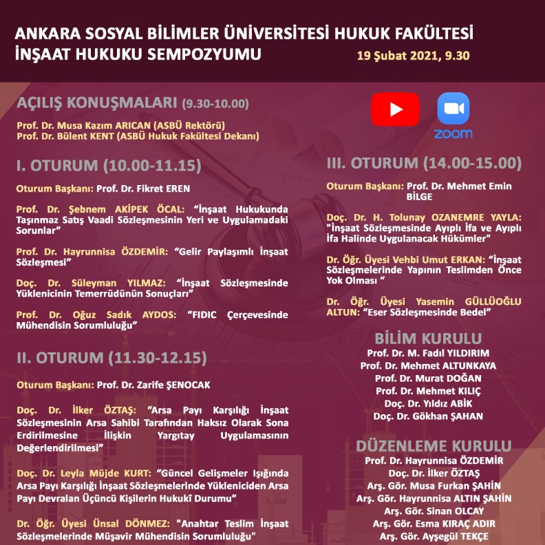 İnşaat Hukuku Sempozyumu program afişi, 19 Şubat 2021